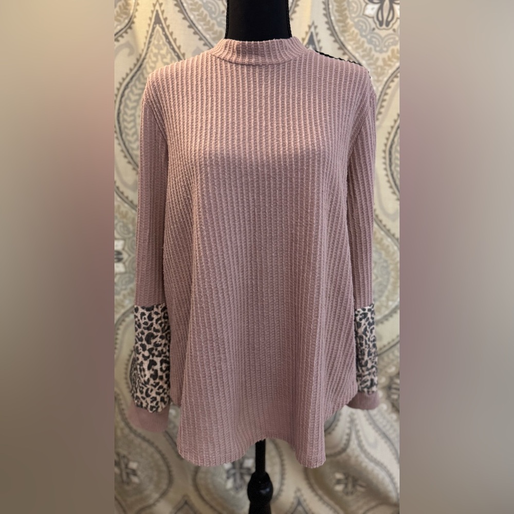 Maurices Blush Leopard Pullover Waffle Knit Sweater Knit Sweater - XL